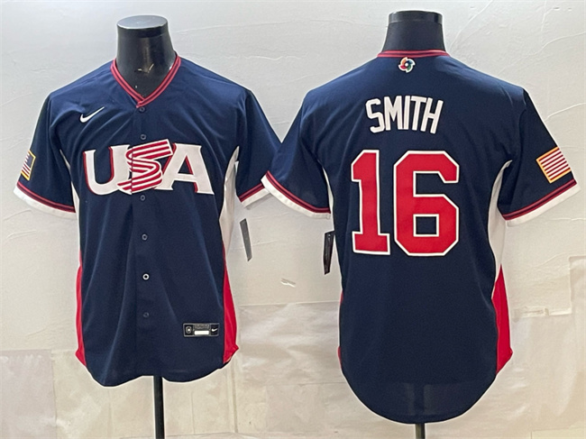 Men's USA Baseball #16 Will Smith Navy 2026 World Baseball Classic Road Stadium Stitched Jersey